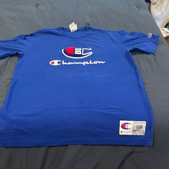 Champion Blue T-Shirt embroidered logo - Picture 1 of 3